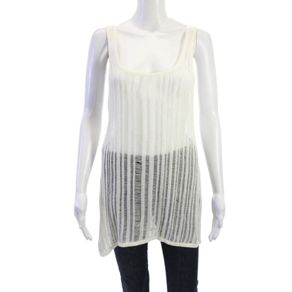 Dineila Womens Camisole White Striped Polyester Blend Sleeveless Size S